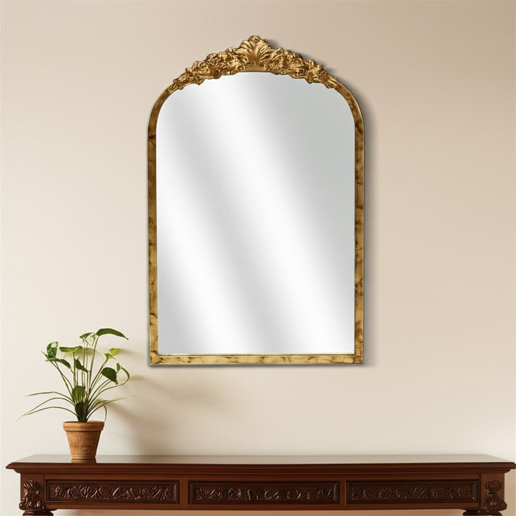 632348 16 in. Gold Metal Arch Accent Mirror