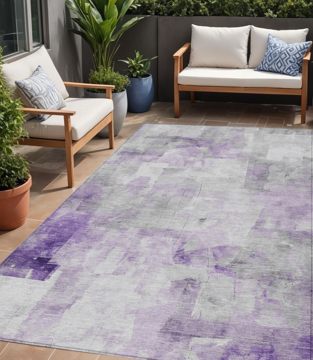 616874 5 x 8 ft. Lavender Gray & Ivory Abstract Washable Indoor & Outdoor Rectangle Area Rug