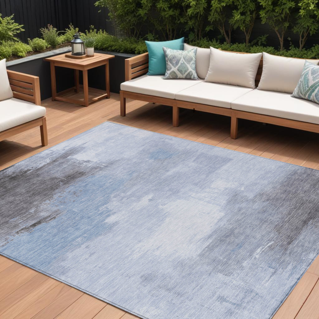 616859 8 x 10 ft. Sky Blue Gray & Ivory Abstract Washable Indoor & Outdoor Rectangle Area Rug