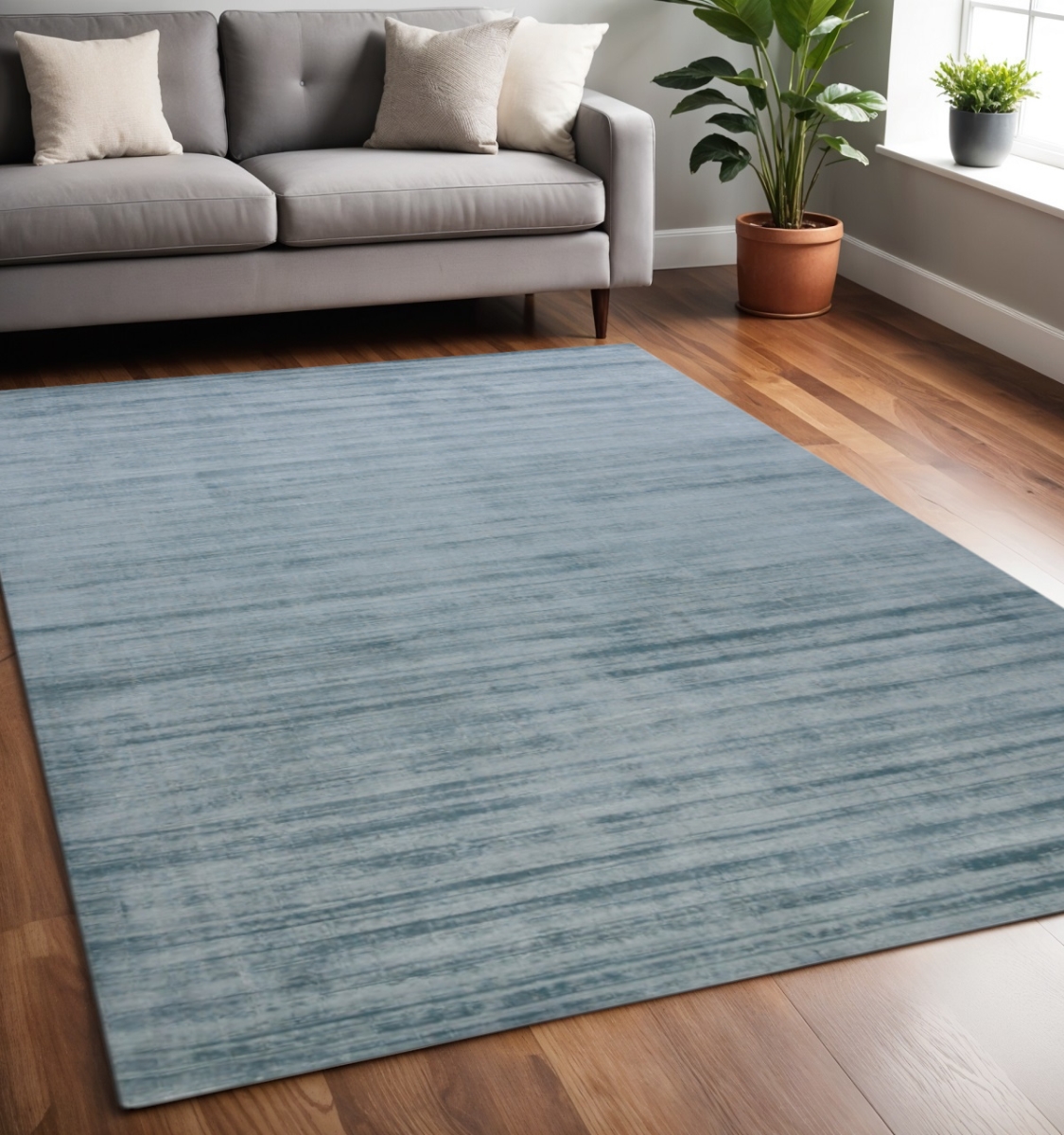 570244 5 x 8 ft. Light Blue & Dark Blue Striped Hand Woven Rectangle Area Rug