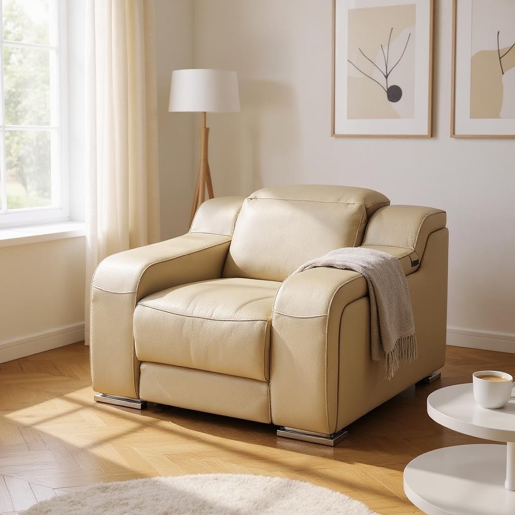 634543 41 in. Beige Italian Leather Wall Hugger Recliner with USB