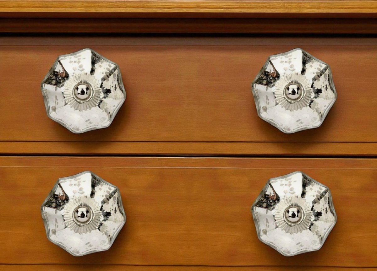 635794 Silver Faceted Mercury Glass Drawer Pull Knobs - Set of 6