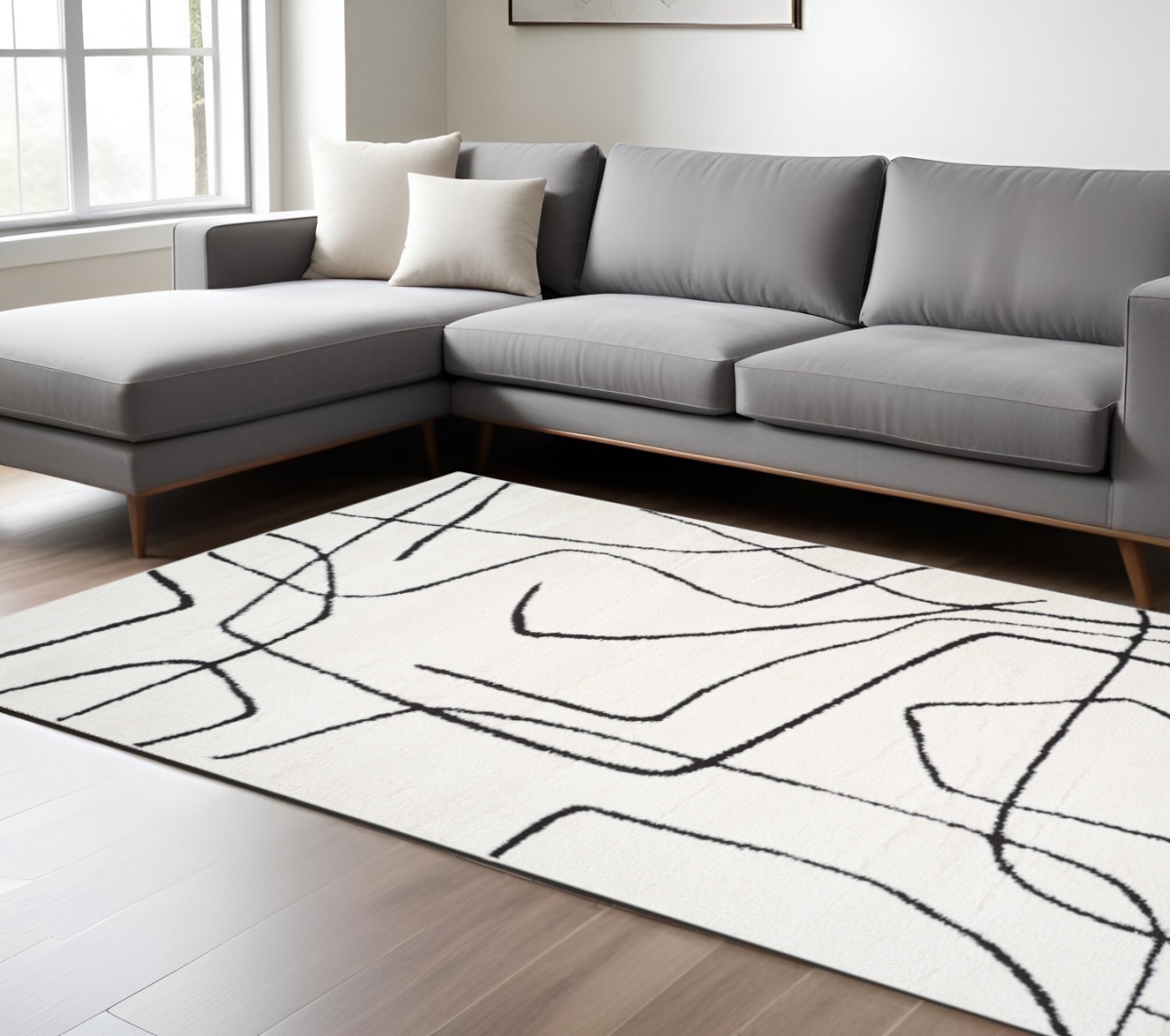 571015 8 x 10 ft. Abstract Rectangle Area Rug, Ivory & Black