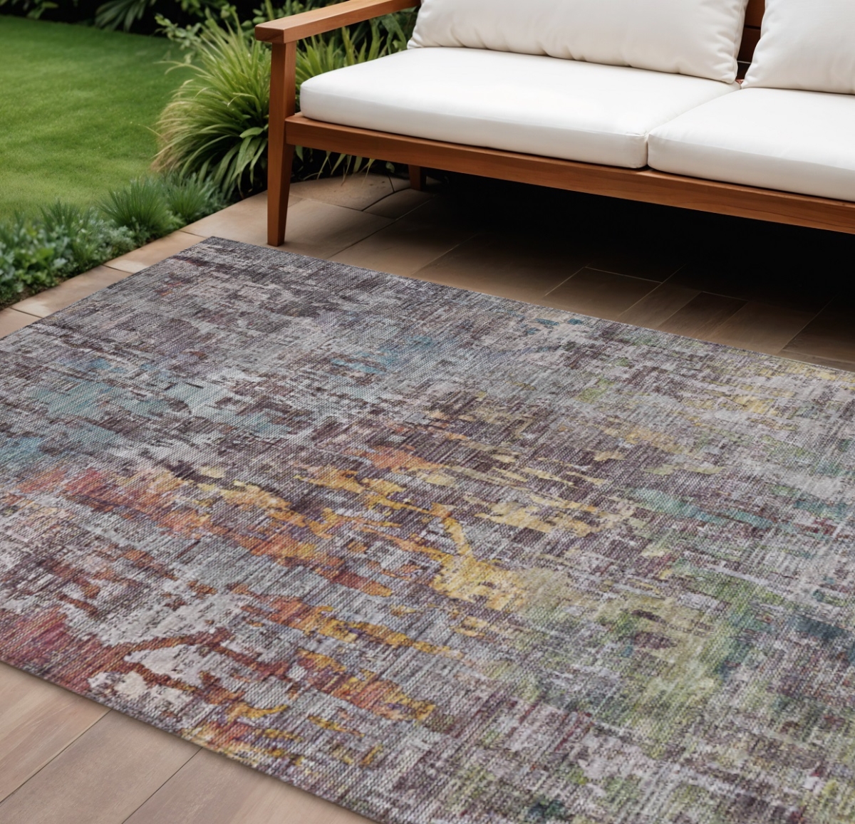 607882 9 x 12 ft. Pewter Abstract Washable Indoor & Outdoor Rectangle Area Rug
