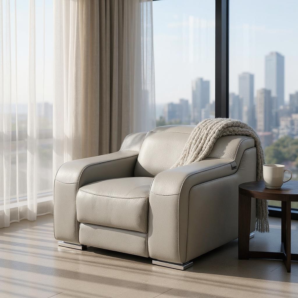 634541 41 in. Light Gray Italian Leather Wall Hugger Recliner with USB