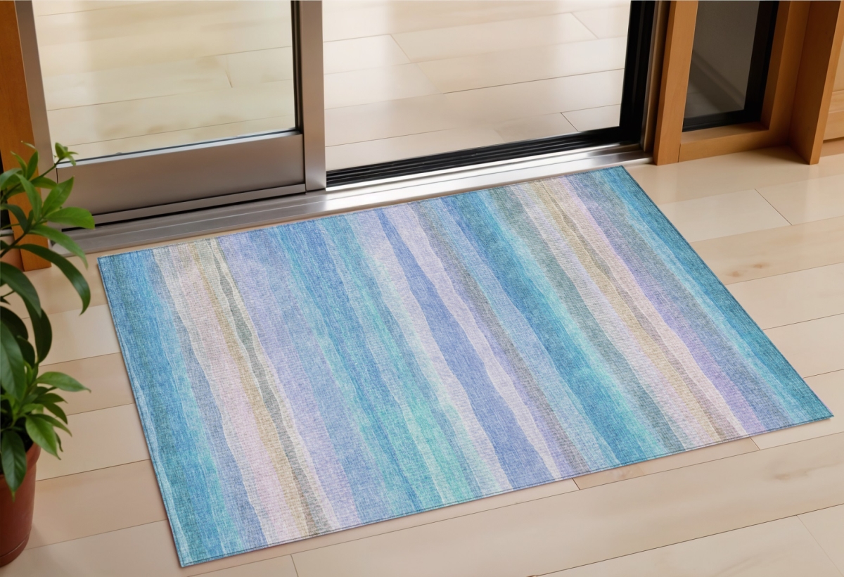 631197 3 x 5 ft. Aqua Lavender & Peach Striped Washable Indoor & Outdoor Rectangle Area Rug