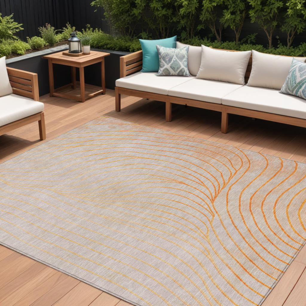 631789 9 x 12 ft. Orange & Silver Abstract Washable Indoor & Outdoor Rectangle Area Rug
