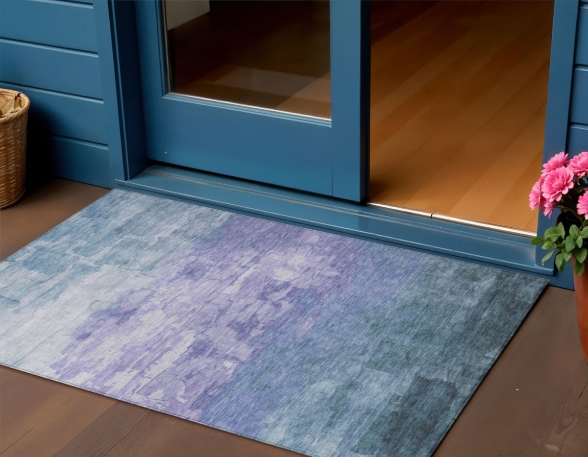 610877 3 x 5 ft. Denim Blue & Sky Blue Striped Washable Indoor & Outdoor Rectangle Area Rug
