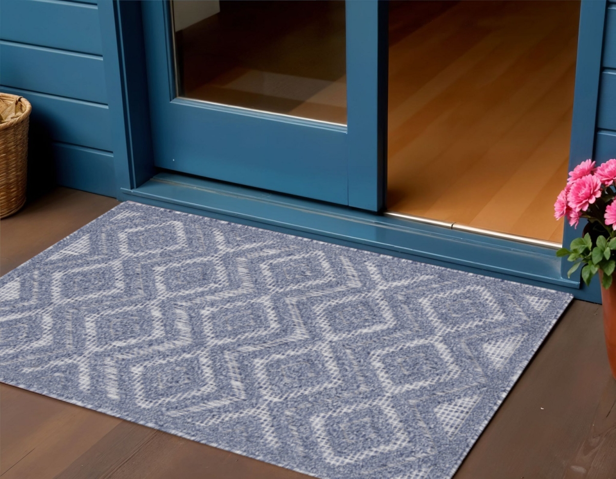 573839 2 x 4 ft. Denim, Blue & Ivory Geometric Indoor & Outdoor Flatweave Rectangle Area Rug