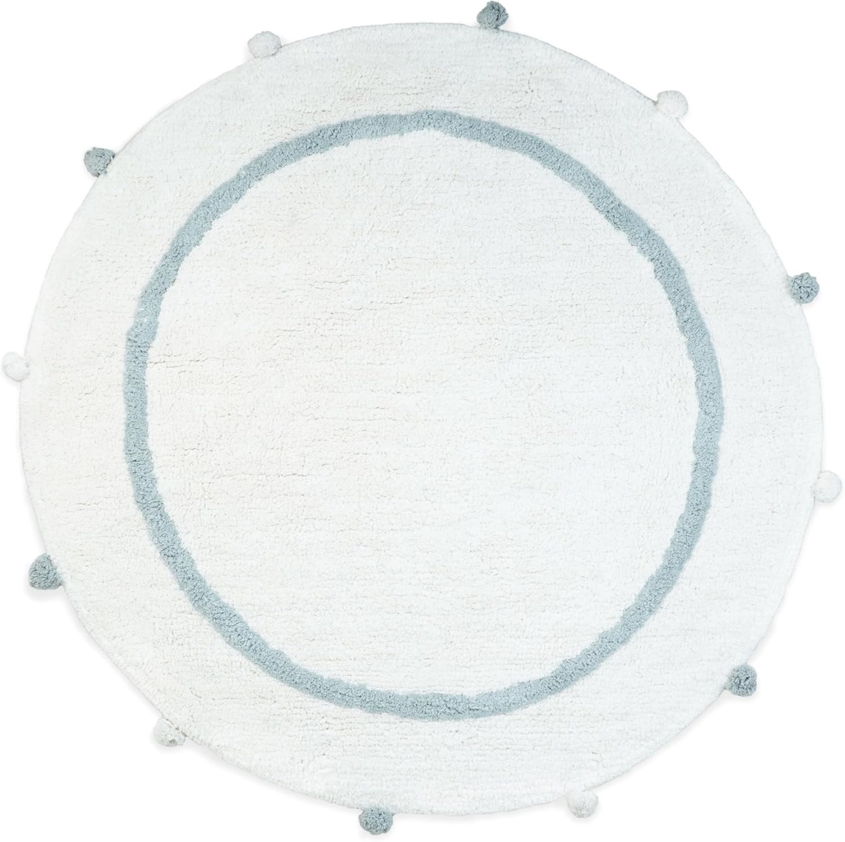 Baby Blue & White Round Cotton Bath Rug - 32 in. - Geometric Design - Mildew Resistant