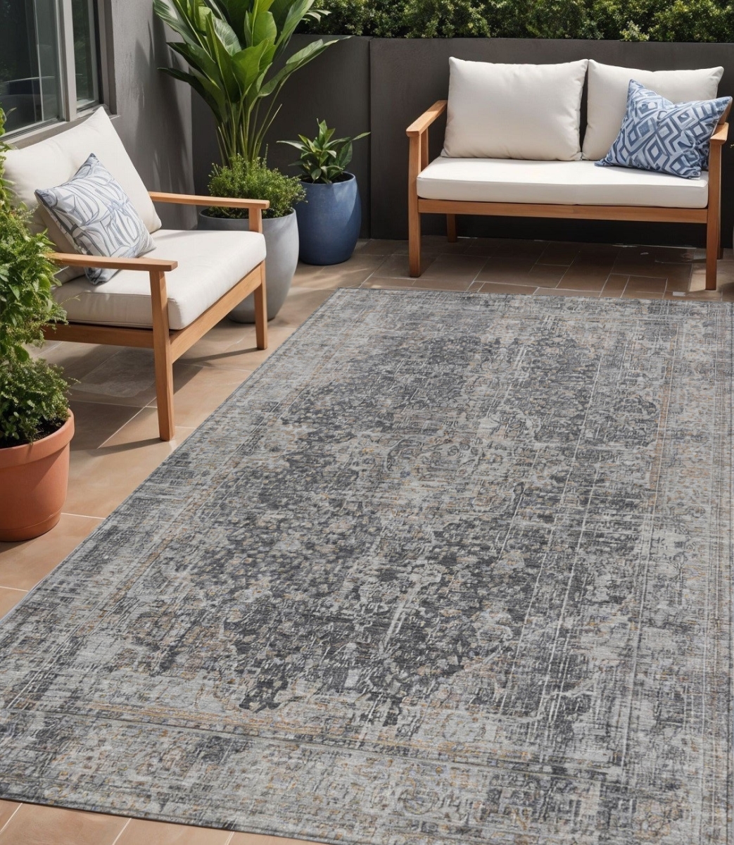 616605 5 x 8 ft. Charcoal & Silver Abstract Washable Indoor & Outdoor Rectangle Area Rug