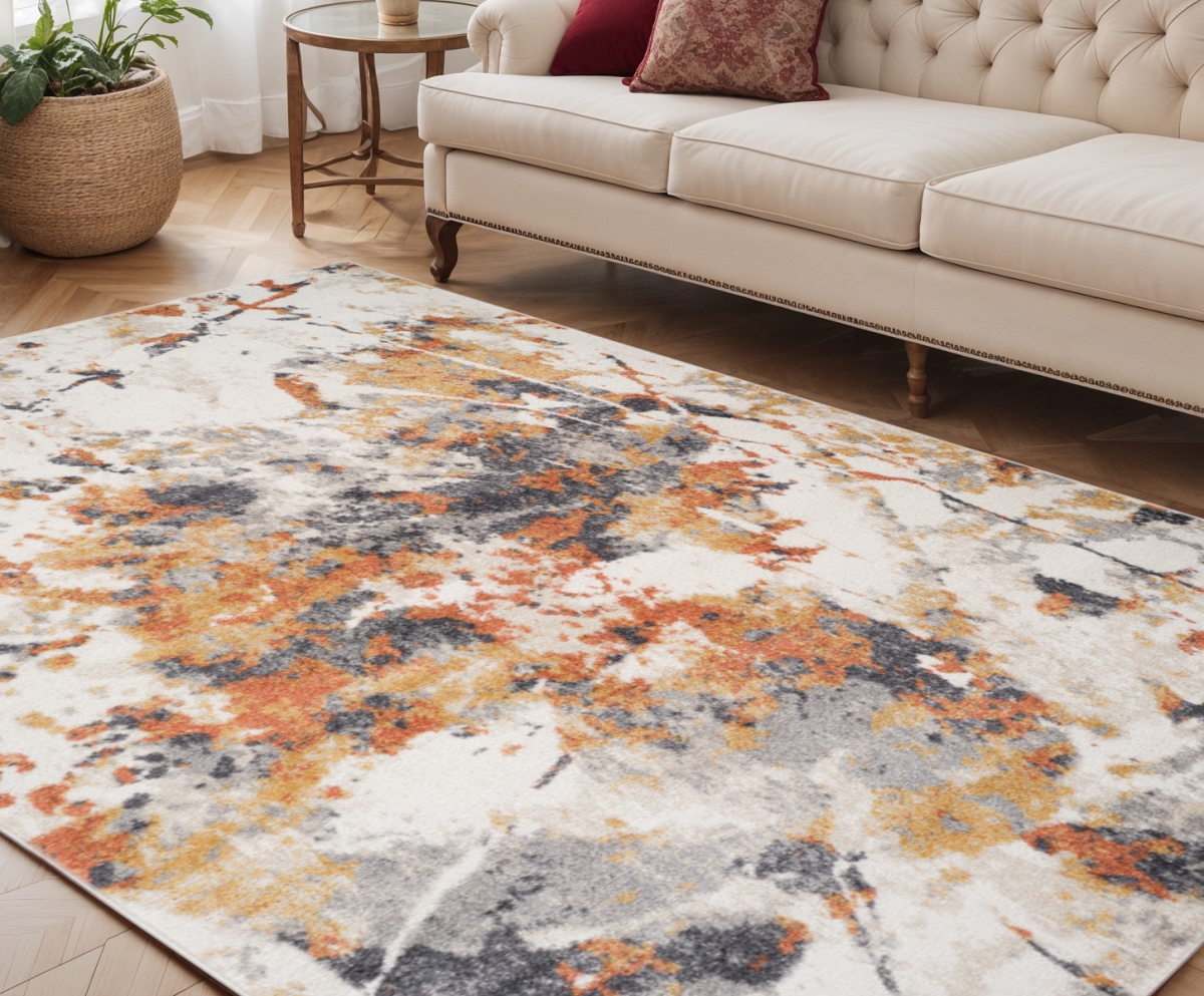 571003 5 x 8 ft. Ivory Orange & Gray Abstract Rectangle Area Rug