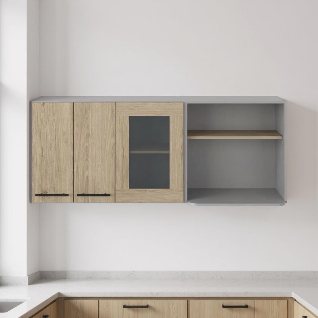 491987 24 in. Gray & Natural Wood Wall Mounted Kitchen Cabinet with 3 Doors