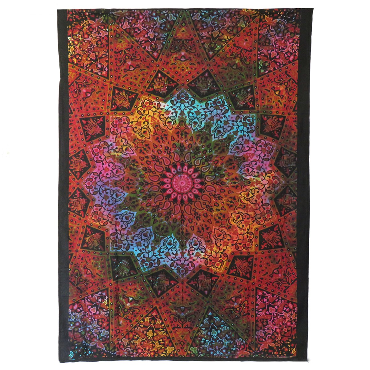 397197 80 x 56 x 0.2 in. Red & Black Floral Cotton Bed Sheets