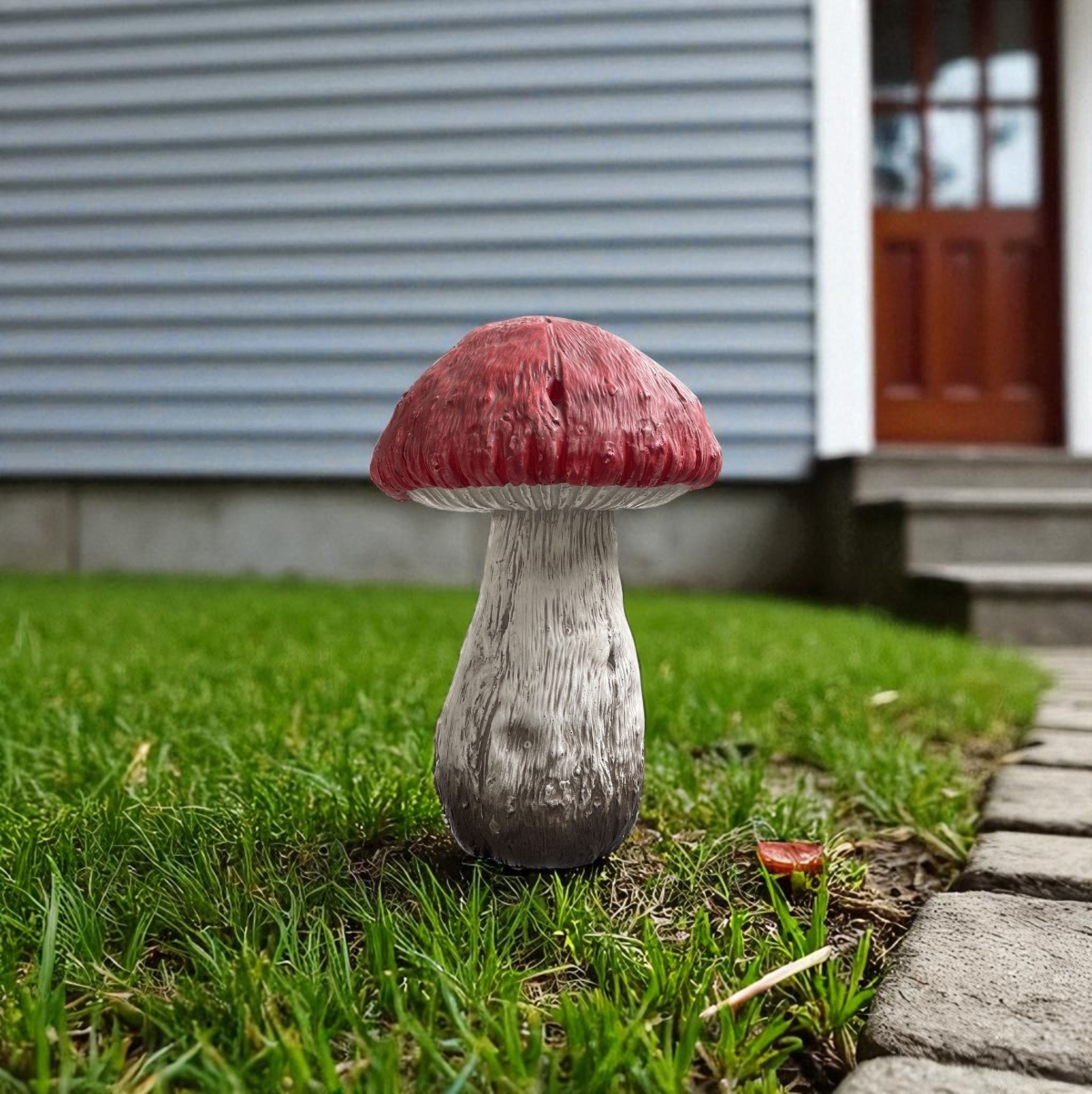 523601 15 x 10 x 10 in. Red & White Polyresin Mushroom Outdoor Garden Statue