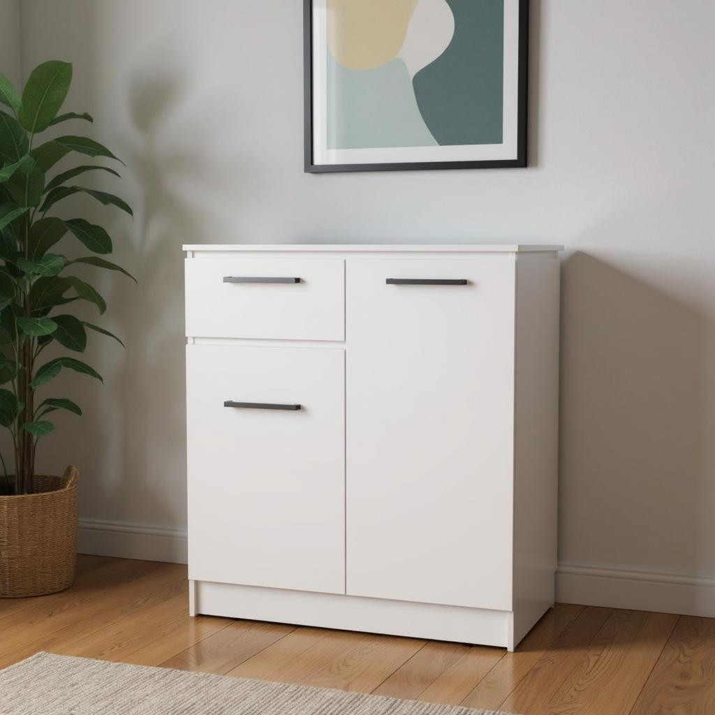 524963 37 in. White Wood Accent Cabinet with 2 Doors & 1 Drawer