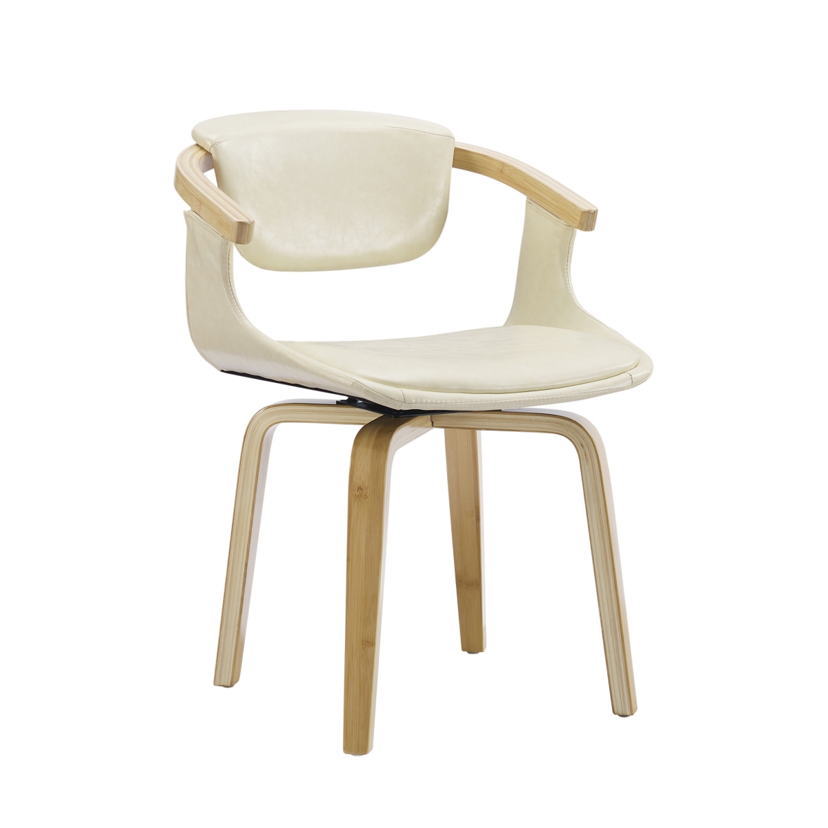 524941 29.72 x 21.26 x 23.23 in. Off White & Natural Upholstered Faux Leather Dining Arm Chair