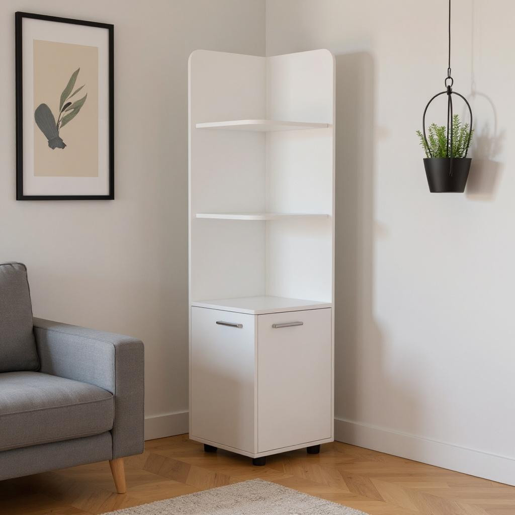 526166 62 in. White Wood Corner Utility Cabinet with 2 Doors