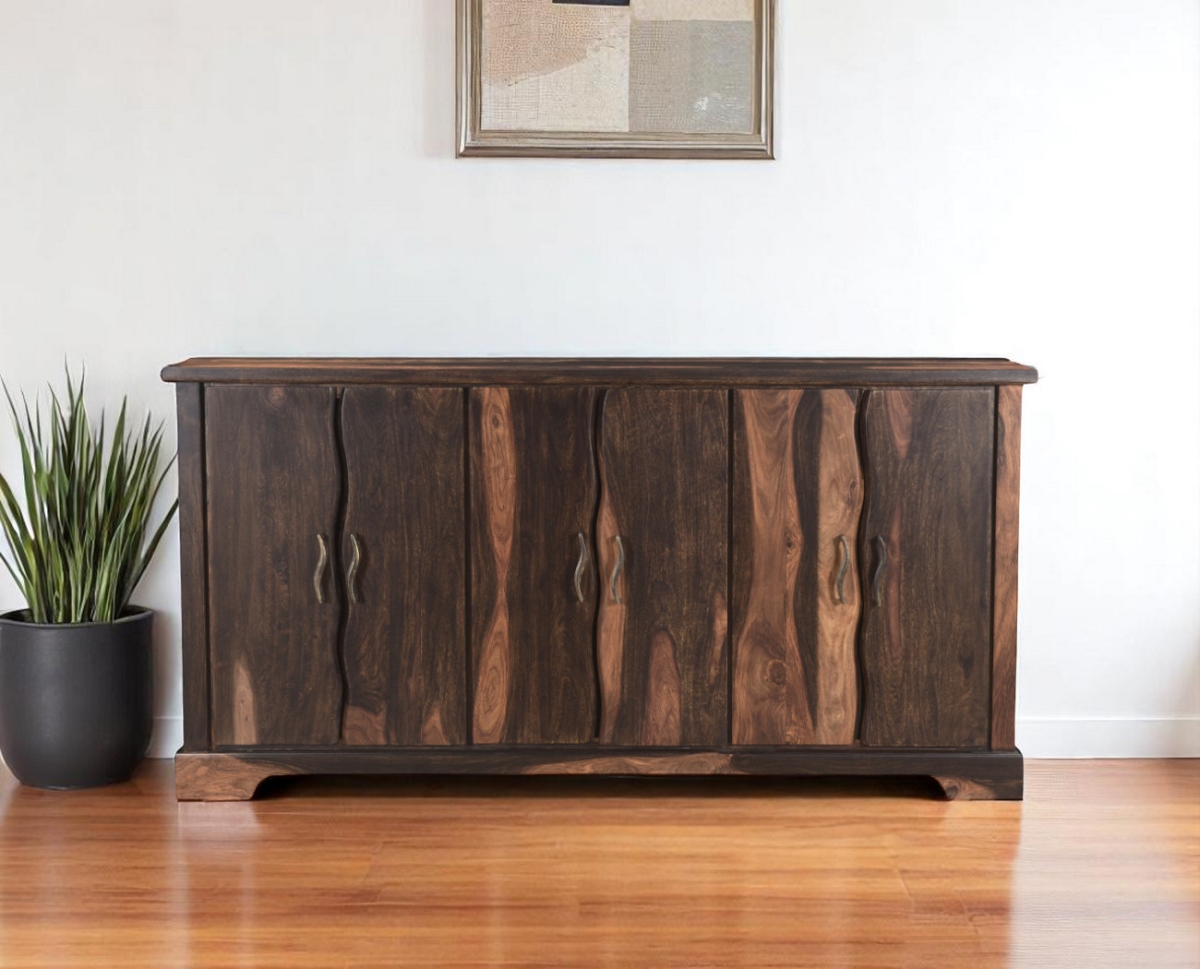 521370 36 x 72 x 16 in. Dark Brown Solid Wood Live Edge Sideboard with 6 Doors