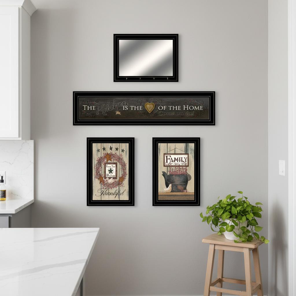 407250 Primitive Black Framed Print Kitchen Wall Art - Set of 3