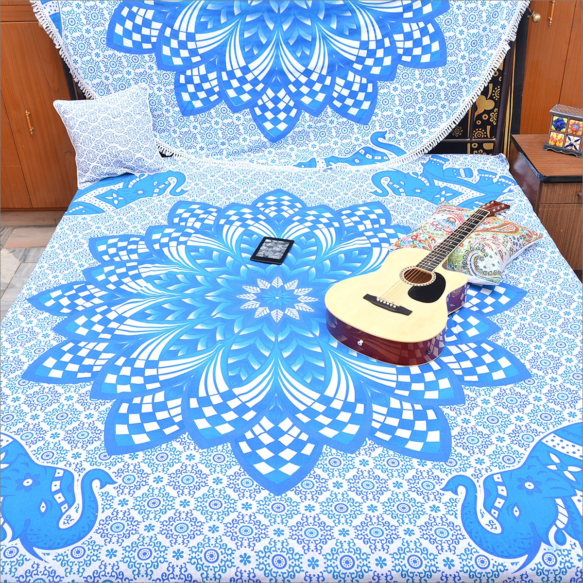 397413 92 x 84 x 0.2 in. Blue & White Floral Cotton Bed Sheets