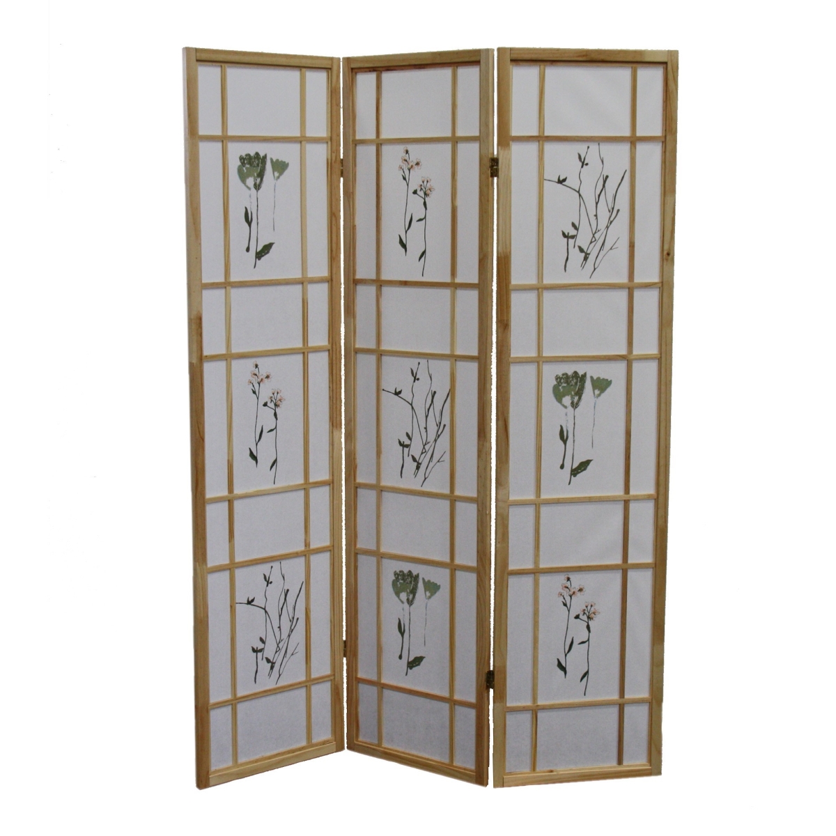 469135 70 x 50 x 6 in. Brown & White Heavy Duty Rice Paper Folding 3 Panel Screen Room Divider
