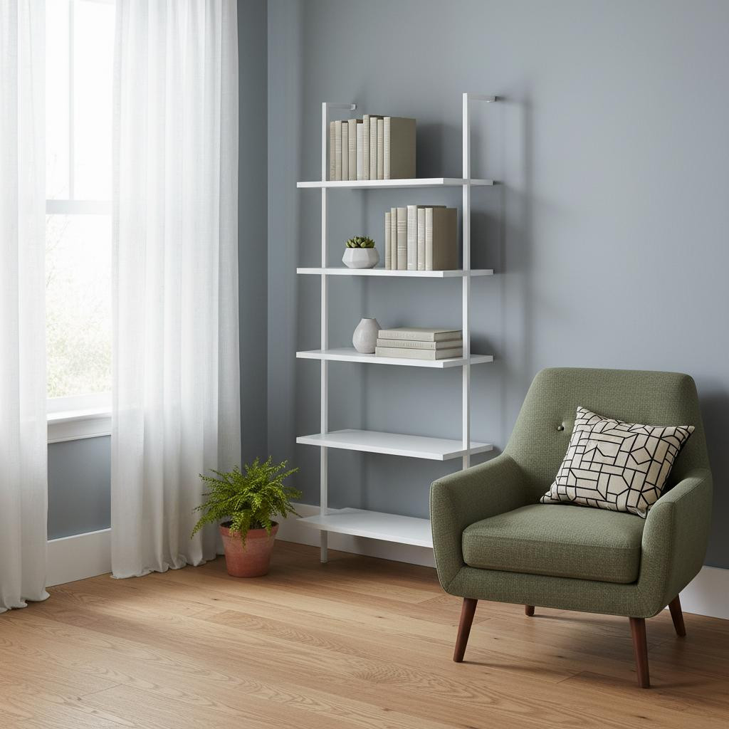 489806 72 x 23.75 x 12 in. White Metal Five-Tier Bookcase