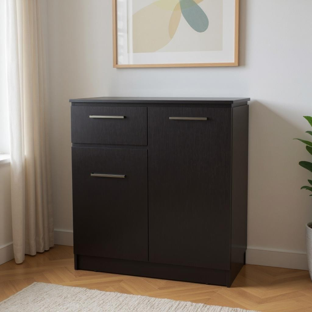 524964 37 in. Black Wood Accent Cabinet with 2 Doors & 1 Drawer