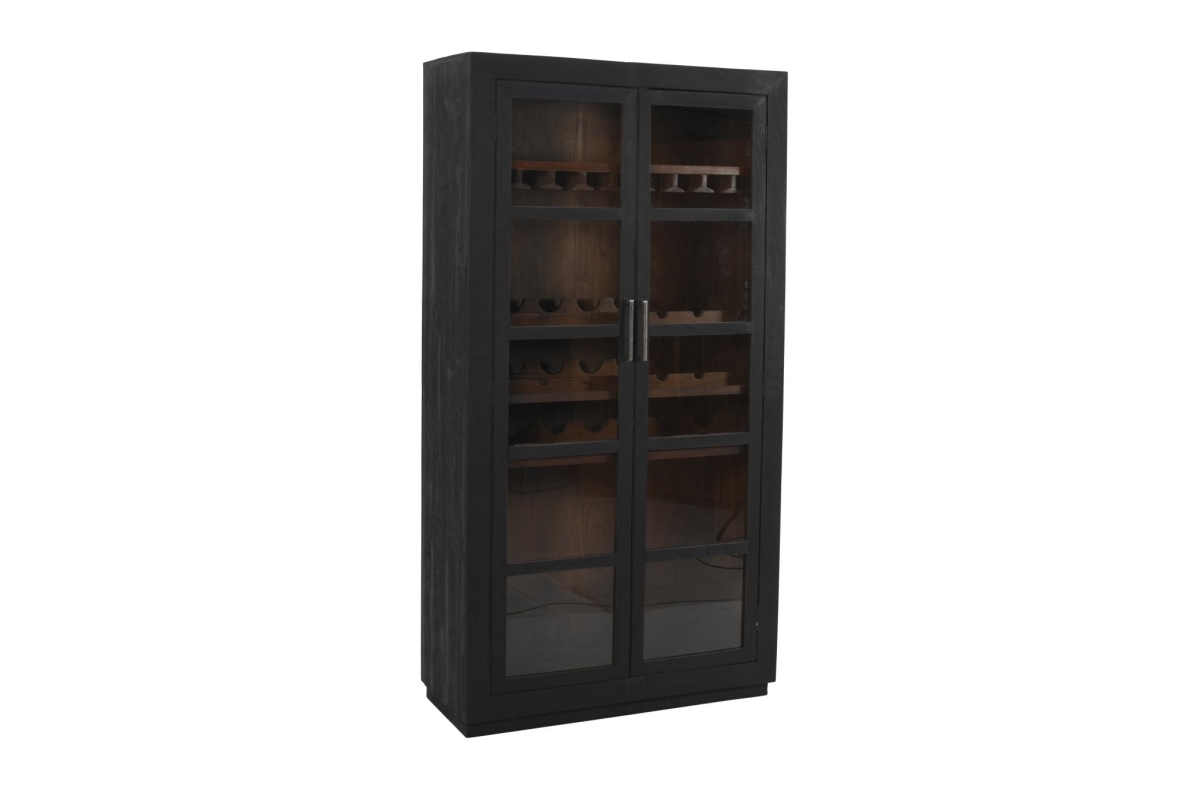 489038 80 in. Dark Gray Distressed Solid Wood Bar Cabinet with Two Doors