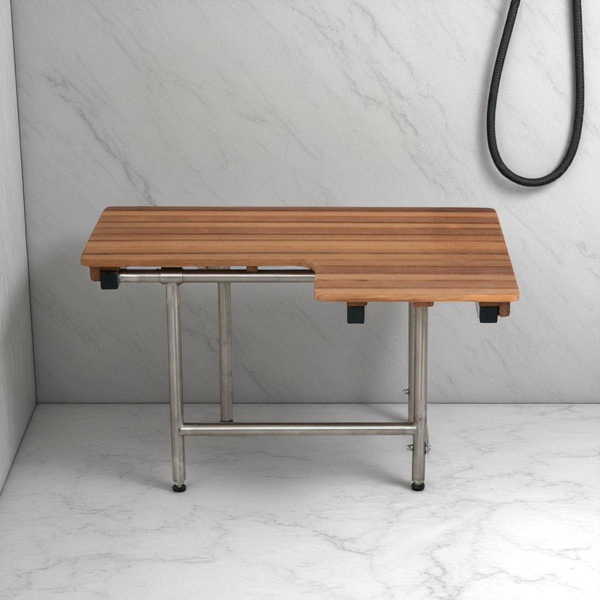 549357 18 x 30 x 24 in. Brown Wall Mount Teak Rectangular Shower Bench with Legs