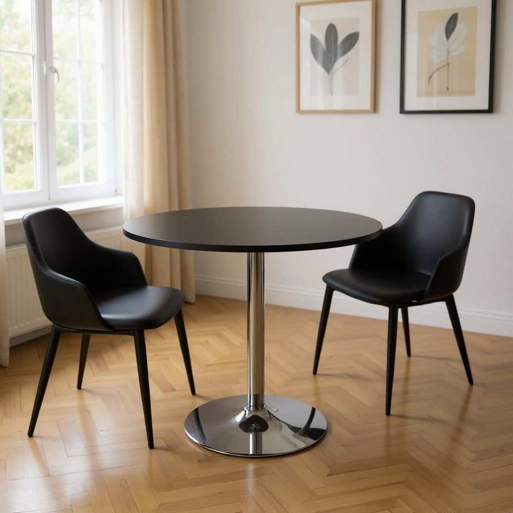 555151 30 x 35.5 x 35.5 in. Black & Silver Wood & Metal Pedestal Base Round Top Dining Table