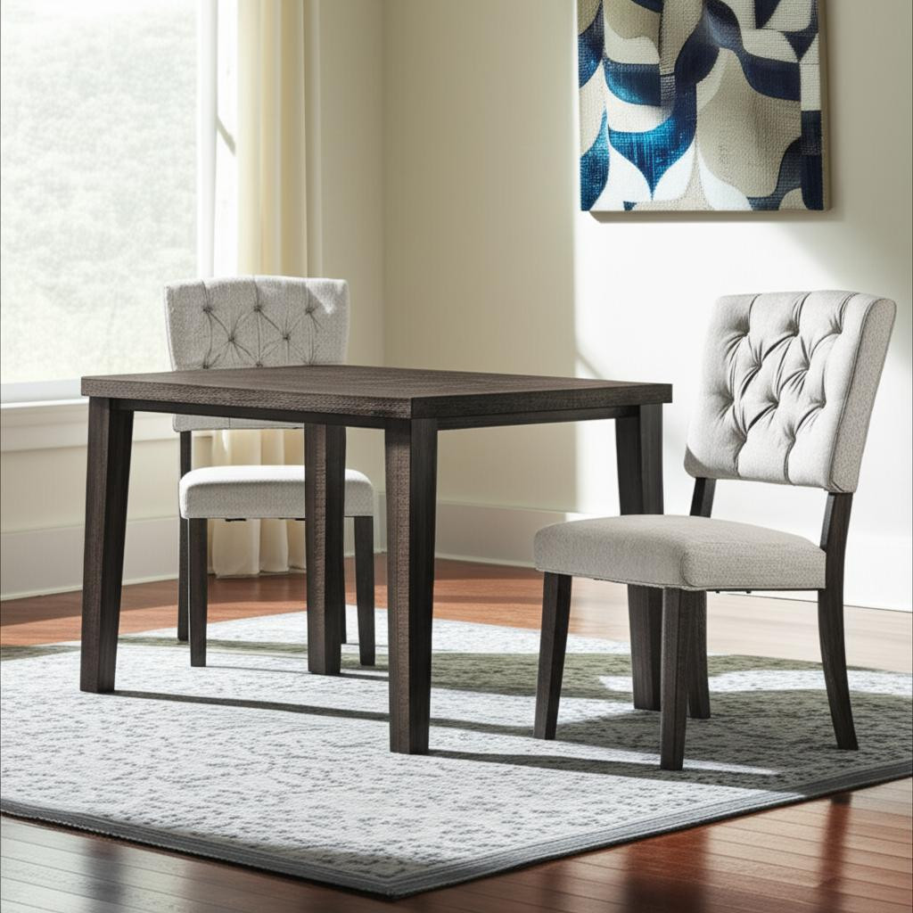 573400 43 x 19 x 23 in. Tufted Gray Upholstered Linen & Solid Wood Open Back Dining Side Chair - Set of 2