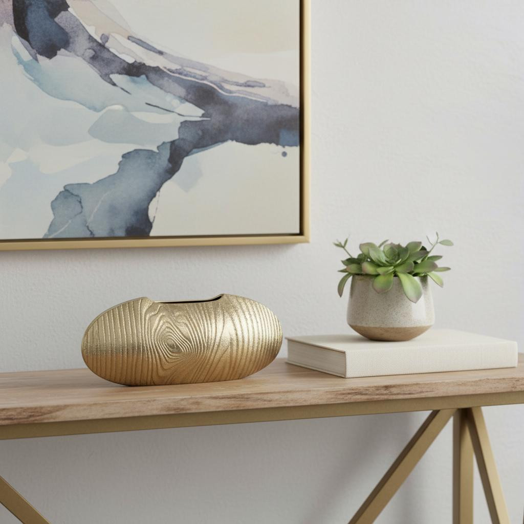 566546 7 in. Gold Aluminum Oval Disc Table Vase