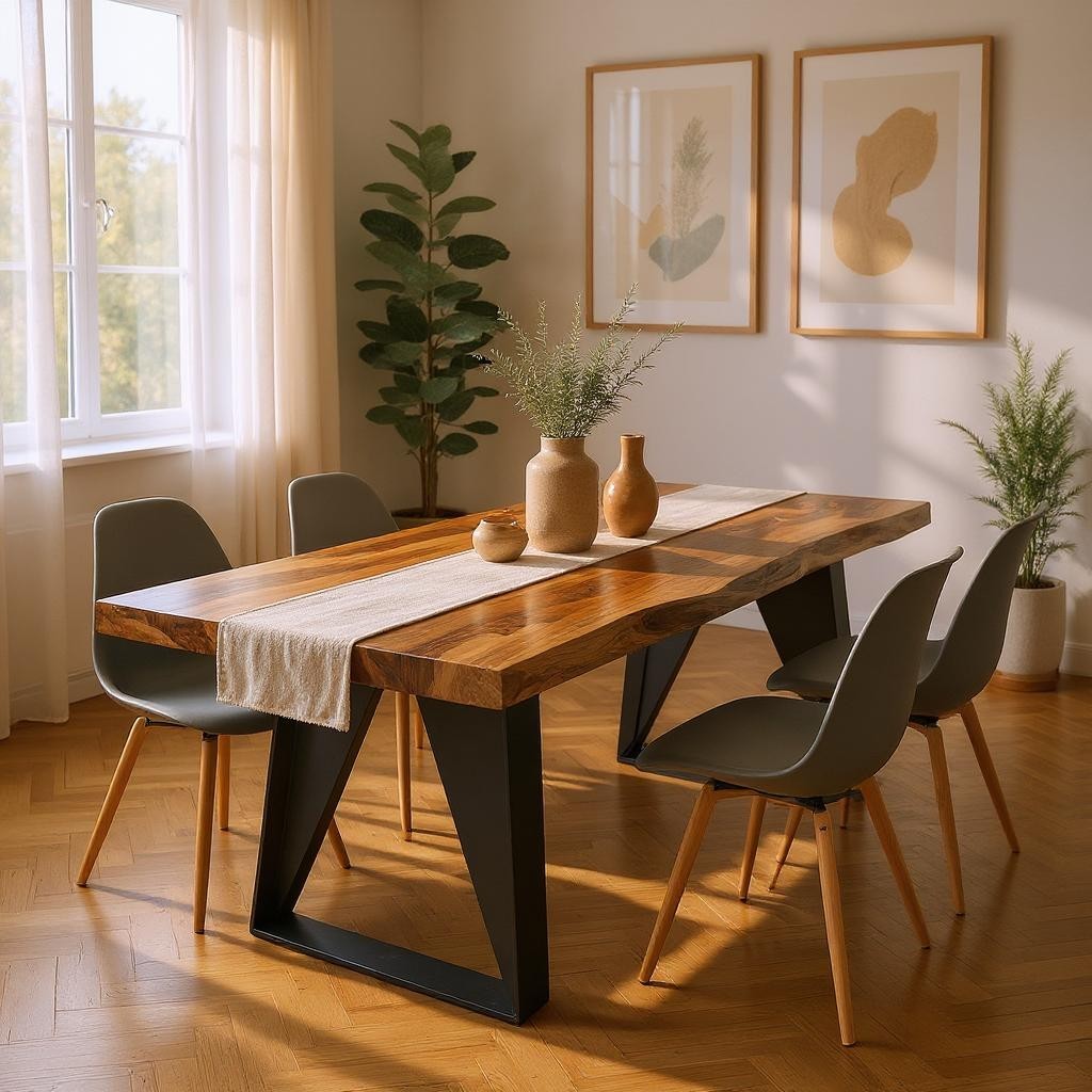 565235 30 x 80 x 40 in. Brown & Black Solid Wood & Iron Live Edge Dining Table