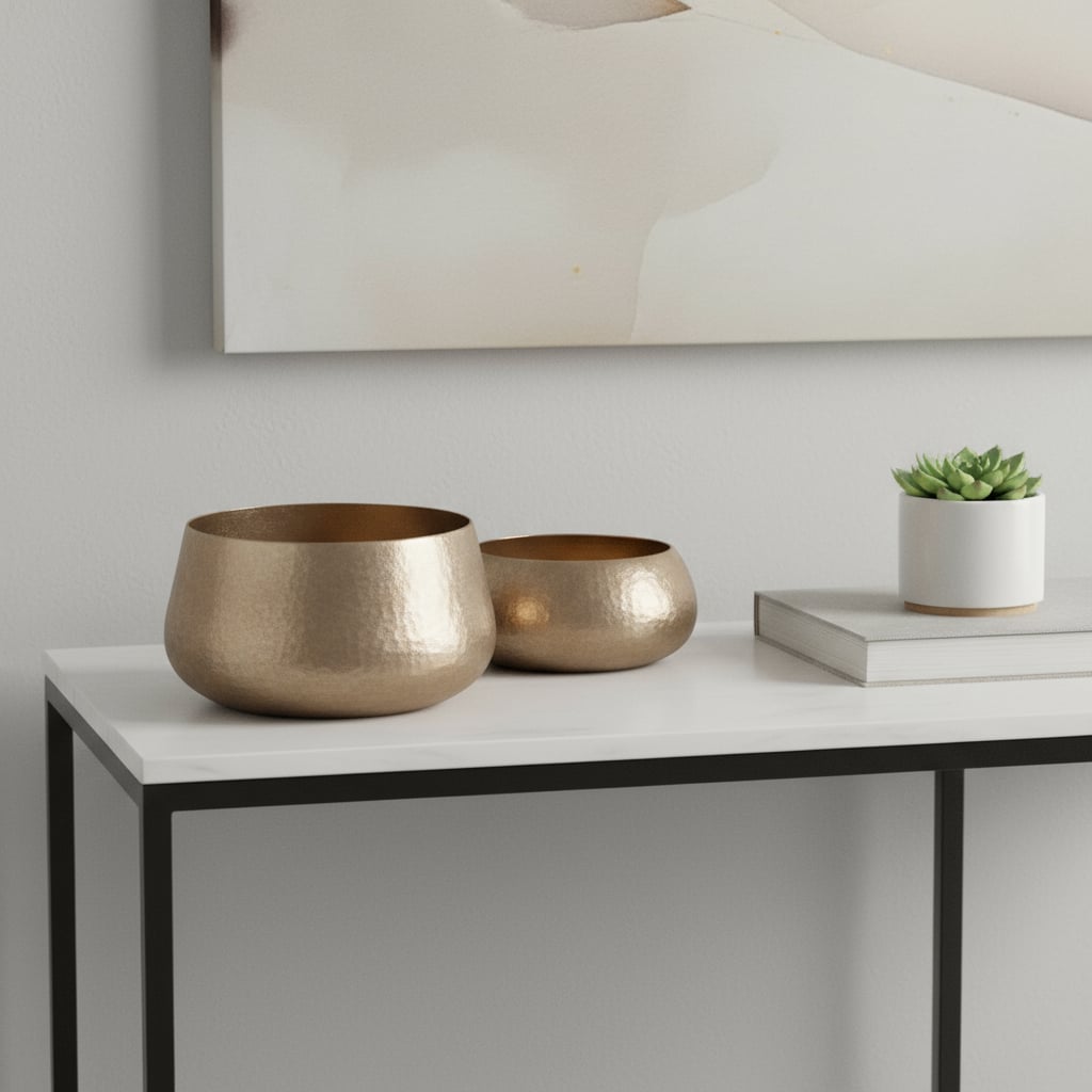 574201 Gold Aluminum Round Table Vase - Set of 2