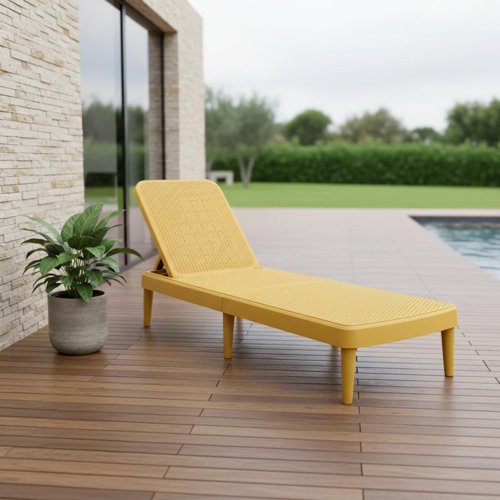 565263 75 in. Heavy Duty Plastic Outdoor Stacking Chaise Lounge, Gold