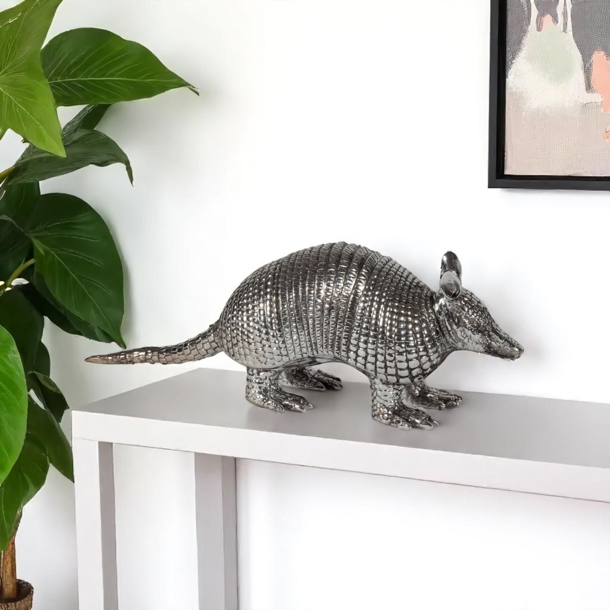574057 18 in. Silver Resin Armadillo Figurine