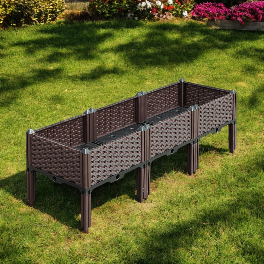 569541 47 x 16 in. Dark Brown Heavy Duty Plastic Rectangular Self Watering Raised Garden Bed