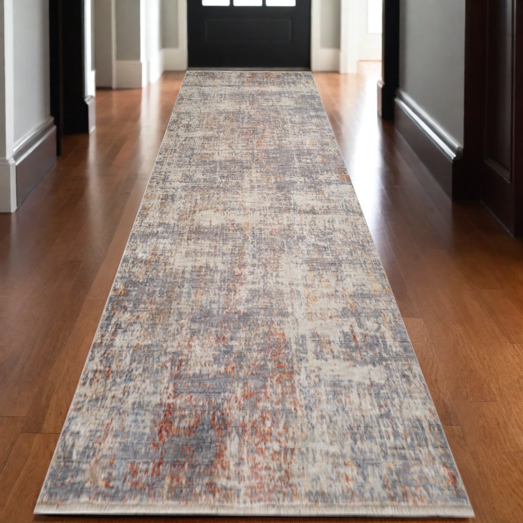 570969 3 x 10 ft. Gray, Ivory & Brick Red Floral Medallion Machine Made Runner Area Rug with Fringe
