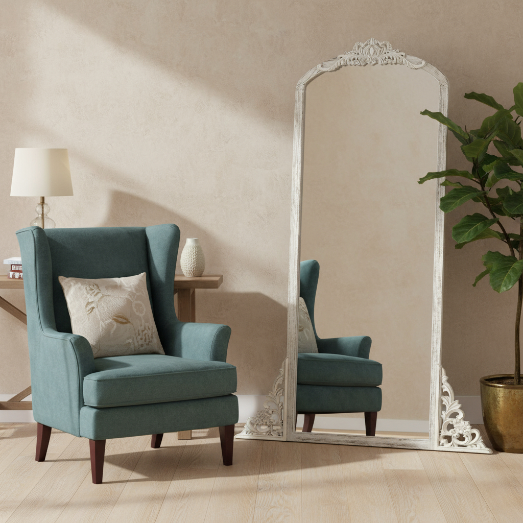 565121 67 in. White Solid Wood Framed Full Length Mirror