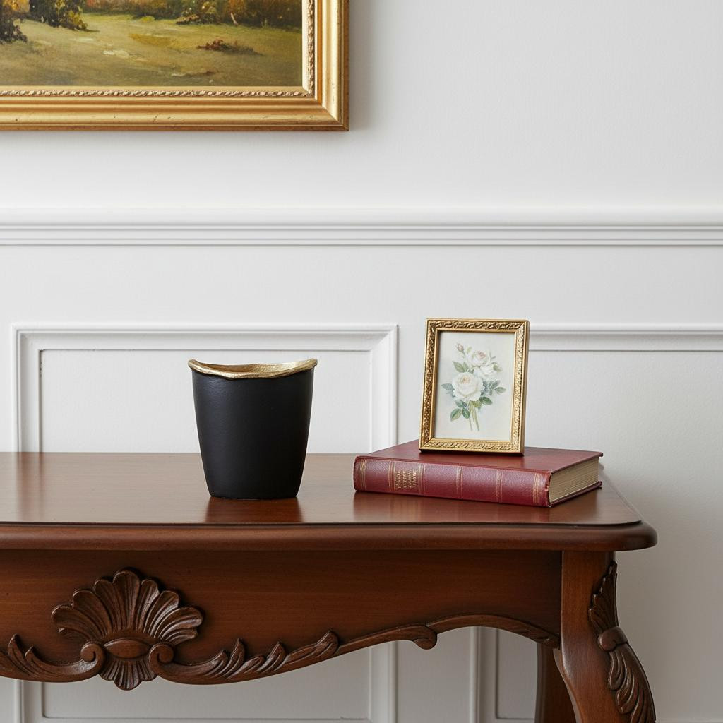 568853 8 in. Black & Gold Cast Aluminum Oval Table Vase