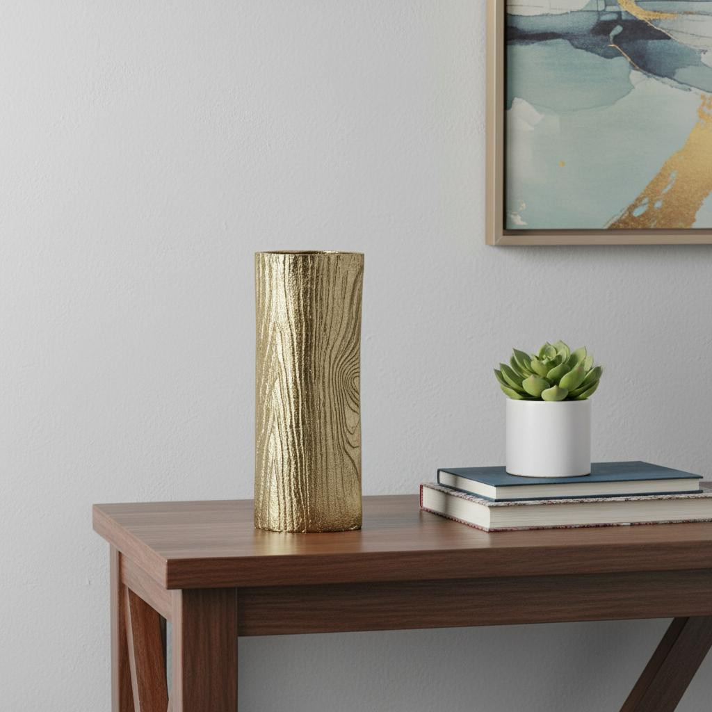 574202 15 in. Gold Oval Aluminum Table Vase