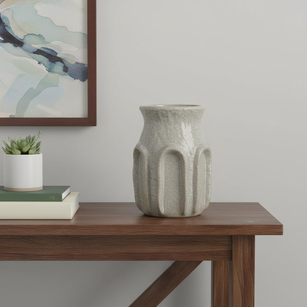 574220 8 in. Sage & Gray Textural Ceramic Table Vase
