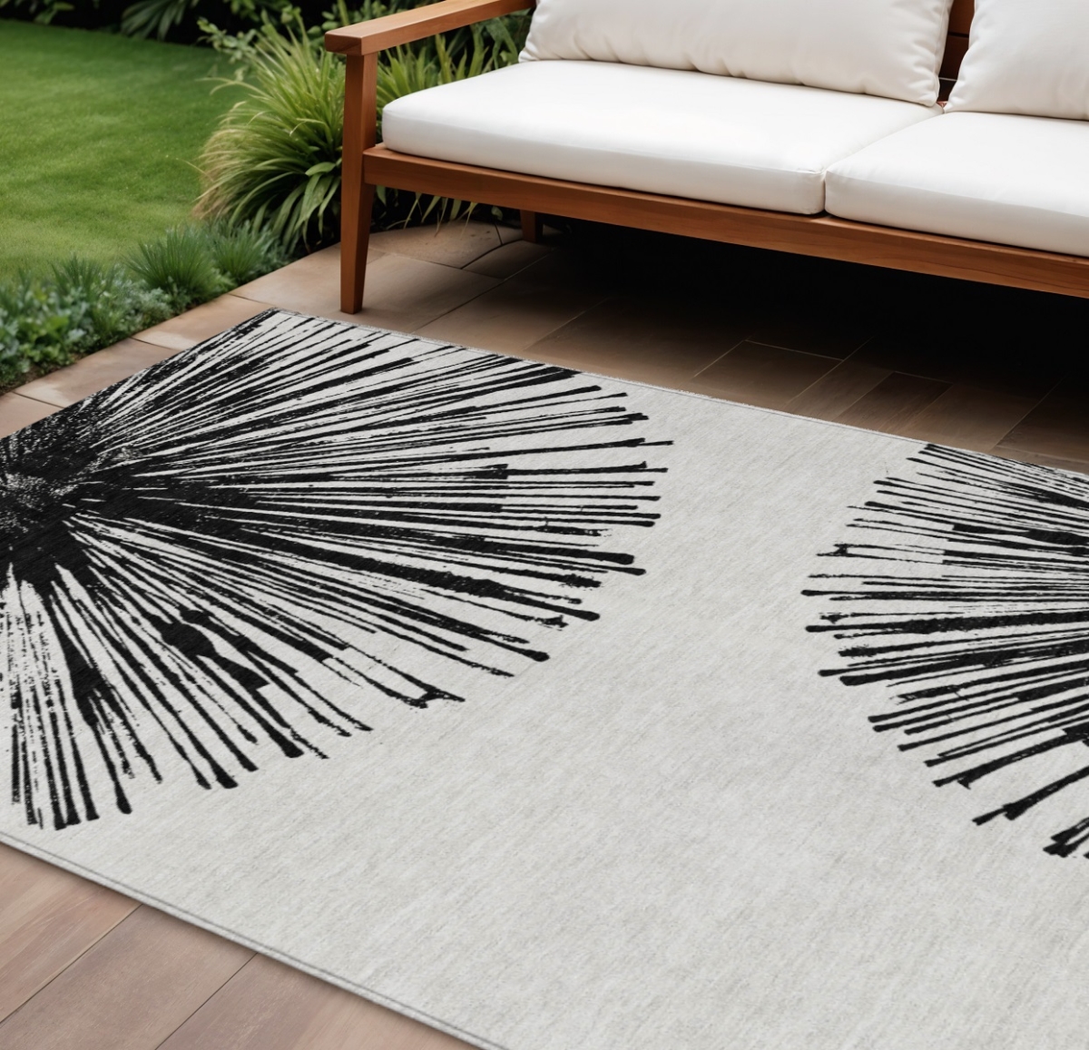 579760 8 x 10 ft. Black & Ivory Abstract Washable Transitional Indoor & Outdoor Rectangle Area Rug