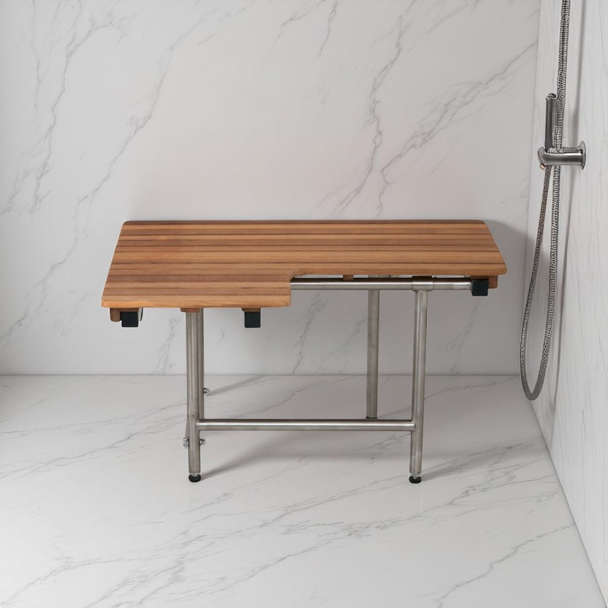 549358 18 x 30 x 22.50 in. Brown Wall Mount Teak Rectangular Shower Bench with Legs