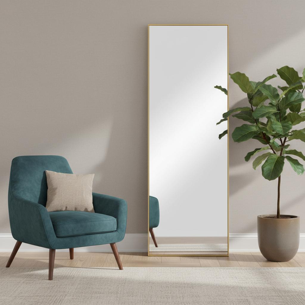 564481 71 in. Gold Metal Leaning Framed Full Length Mirror