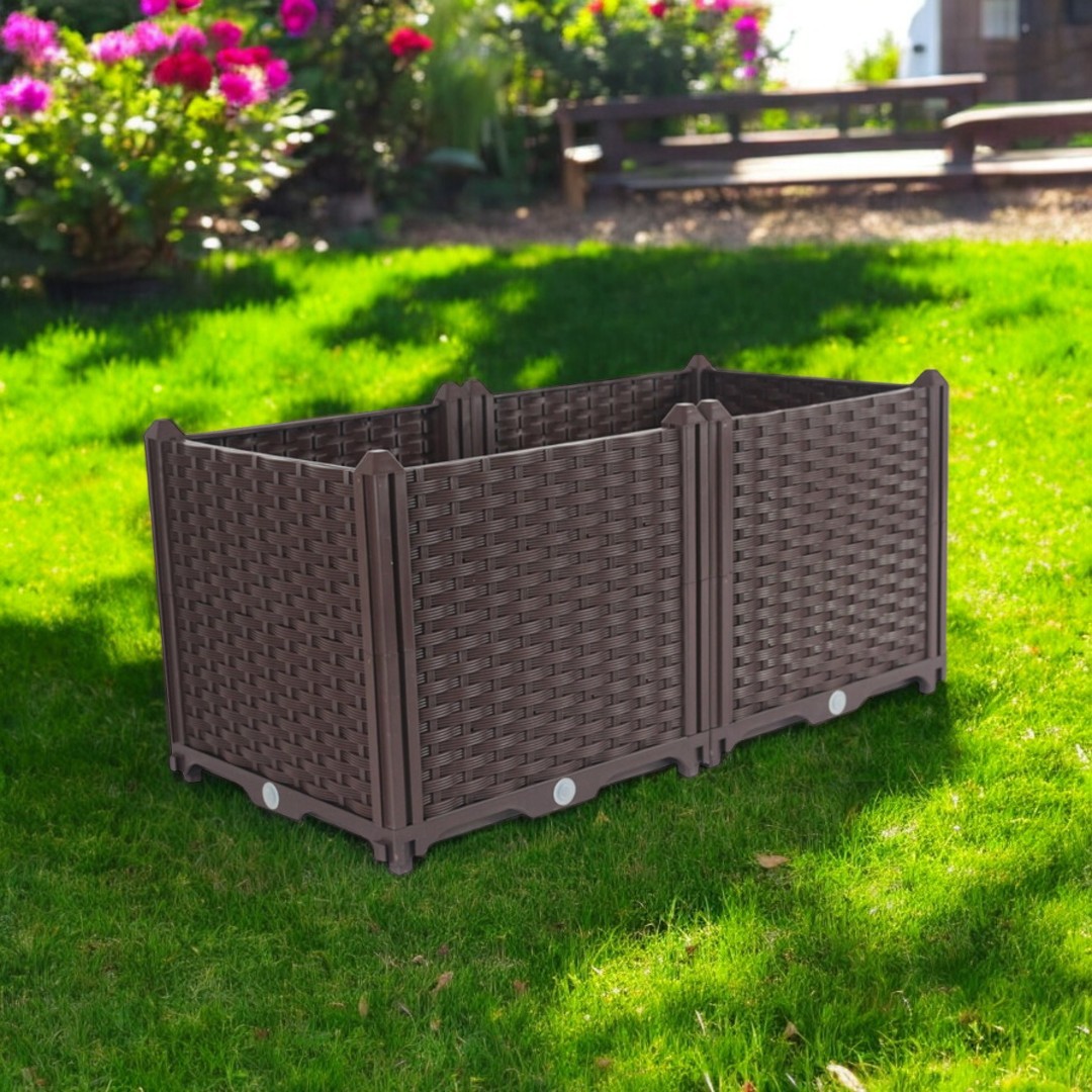569543 32 x 16 in. Dark Brown Heavy Duty Plastic Rectangular Self Watering Planter Box