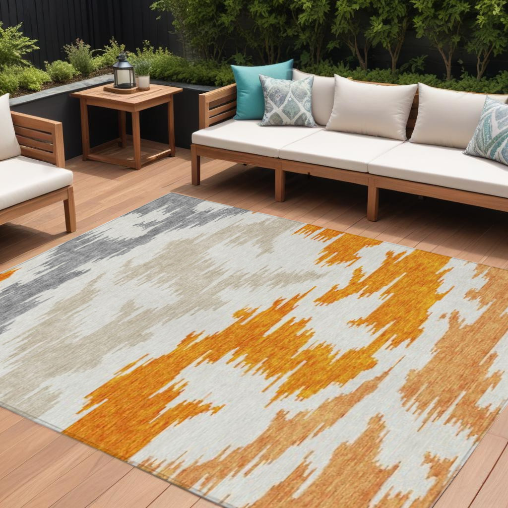 584582 9 x 12 ft. Orange, Beige & Ivory Abstract Washable Transitional Indoor & Outdoor Rectangle Area Rug