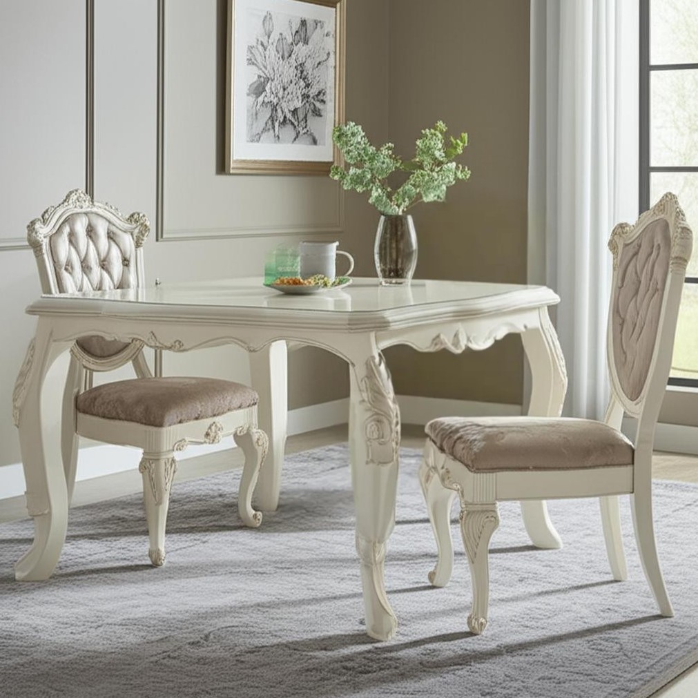 573396 43 x 24 x 28 in. Tufted Rose Gold & Pearl Upholstered Faux Leather & Solid Wood Dining Side Chair - Set of 2
