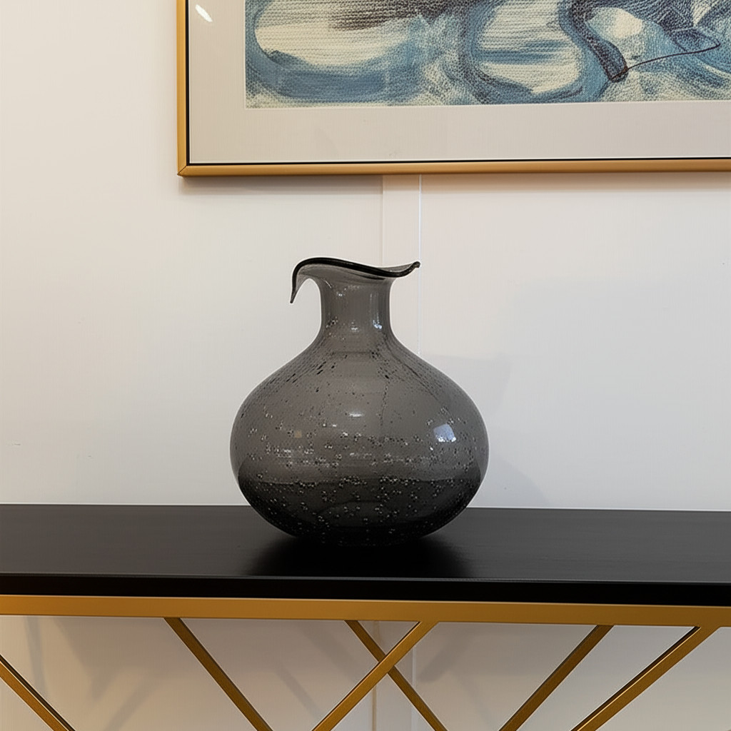 565474 9 in. Light Gray Bubble Glass Round Table Vase